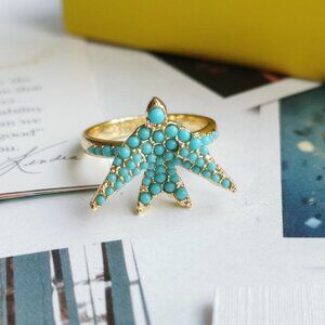 New Kendra Scott Melody Bird Teal Crystal Cocktail Ring Gold Size 7